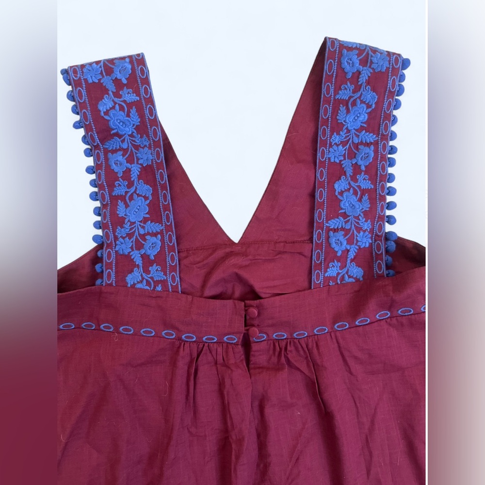 J. Crew Burgundy Top with Blue Embroidery - Picture 4 of 7